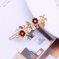 Enamel Flower Hair Clip with Rhinestone Inlay