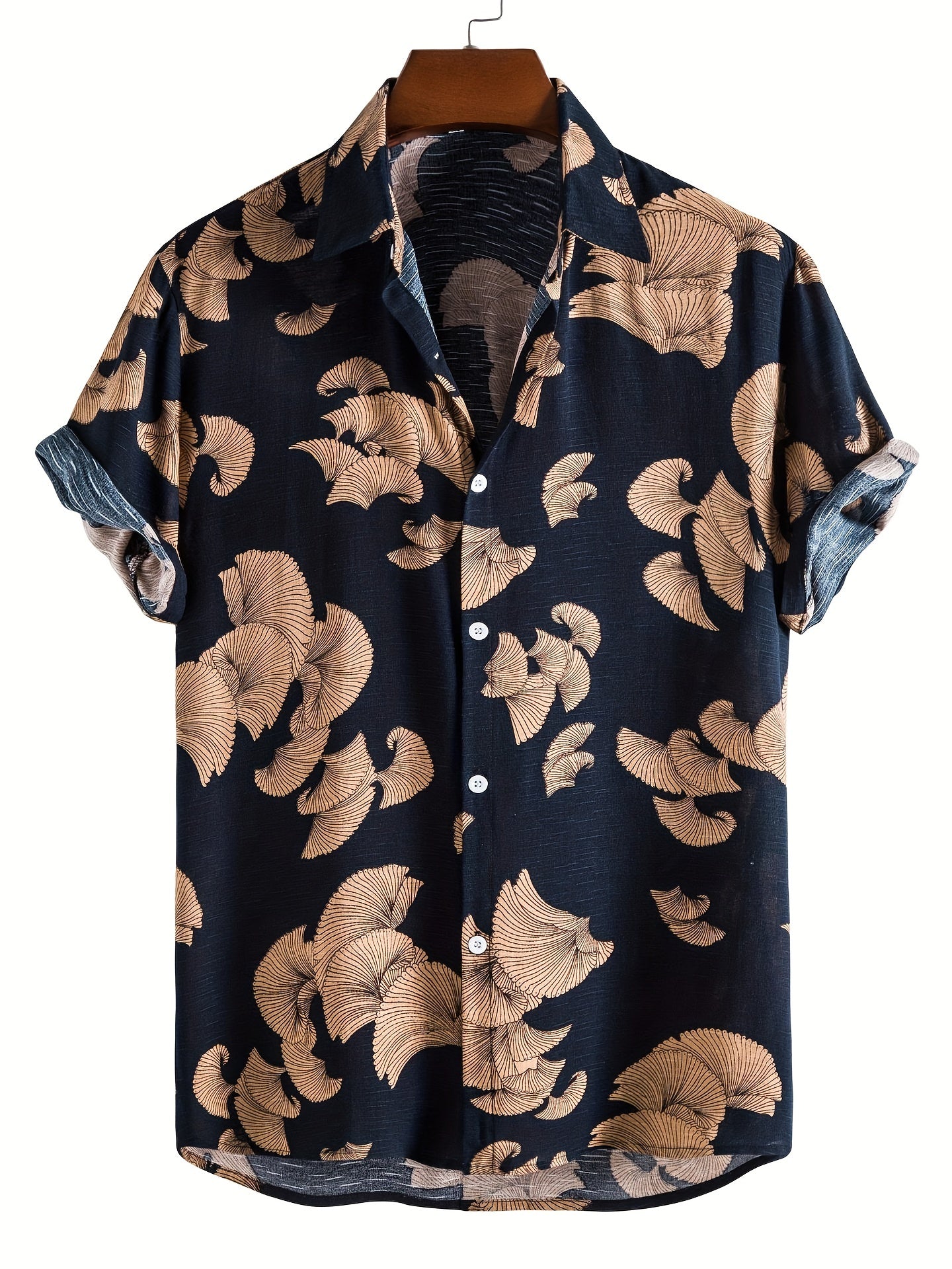 Men's Leaf Print Hawaiian Shirt for Daily Wear and Vacation