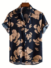 Men's Leaf Print Hawaiian Shirt for Daily Wear and Vacation