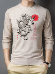 Men's Dragon Pattern Sweater Warm Crew Neck Pullover for Fall Winter