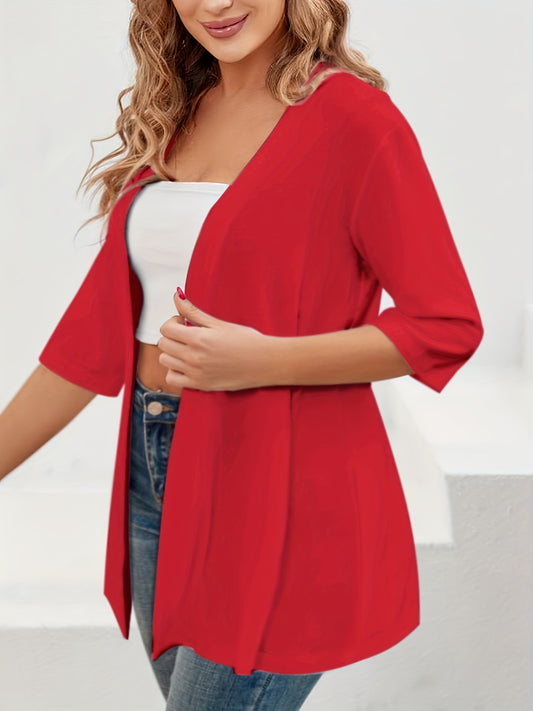  Solid Half Sleeve Open Front Cardigan