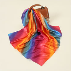 Colorful Square Scarf Gradient Tie Dye Satin Silk Shawl Neckerchief