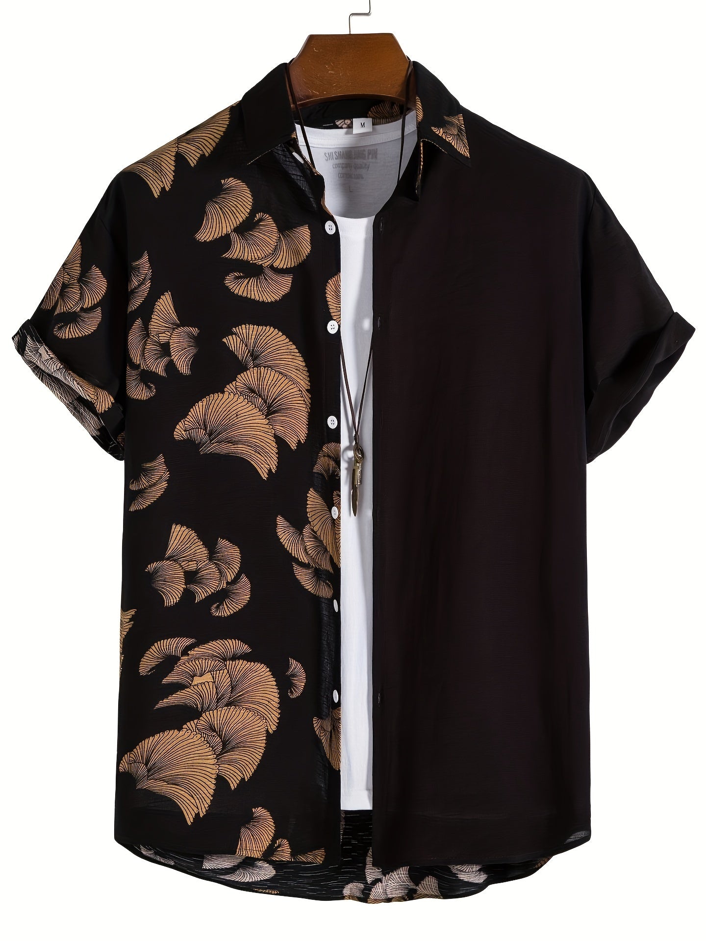 Men's Leaf Print Hawaiian Shirt for Daily Wear and Vacation