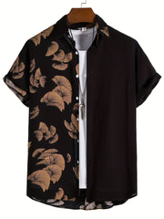 Men's Leaf Print Hawaiian Shirt for Daily Wear and Vacation