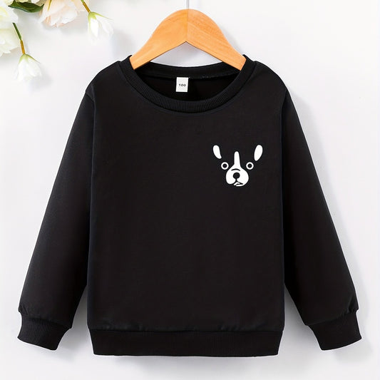 Girls' Dog Face Print Crew Neck Pullovers Sweatshirt Tops