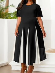 Colorblock Butterfly Sleeve Round Neck Maxi Dress