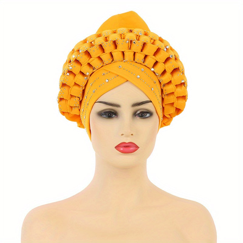 Braided Turban Cap Rhinestone Head Wrap Bonnet Beanie Head Scarf Chemo Hats
