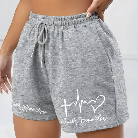  Heart & Letter Print High Rise Shorts With Pockets