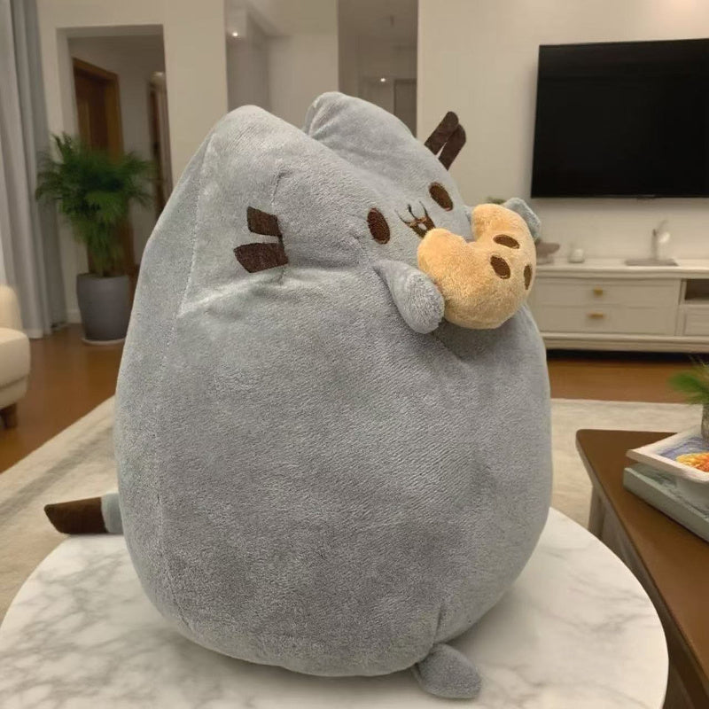 Fluffy Grey Cat Plush Toy Ultra Soft Stuffed Animal for Bed Sofa