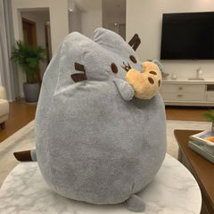 Fluffy Grey Cat Plush Toy Ultra Soft Stuffed Animal for Bed Sofa