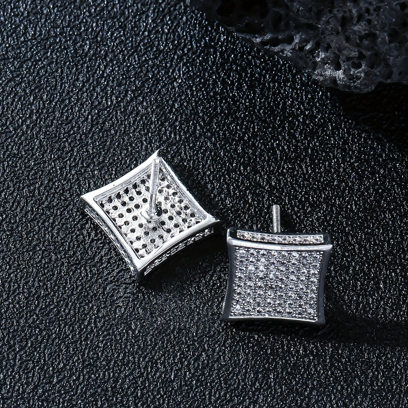 Hip Hop Style Square Earrings With Zircon For Men