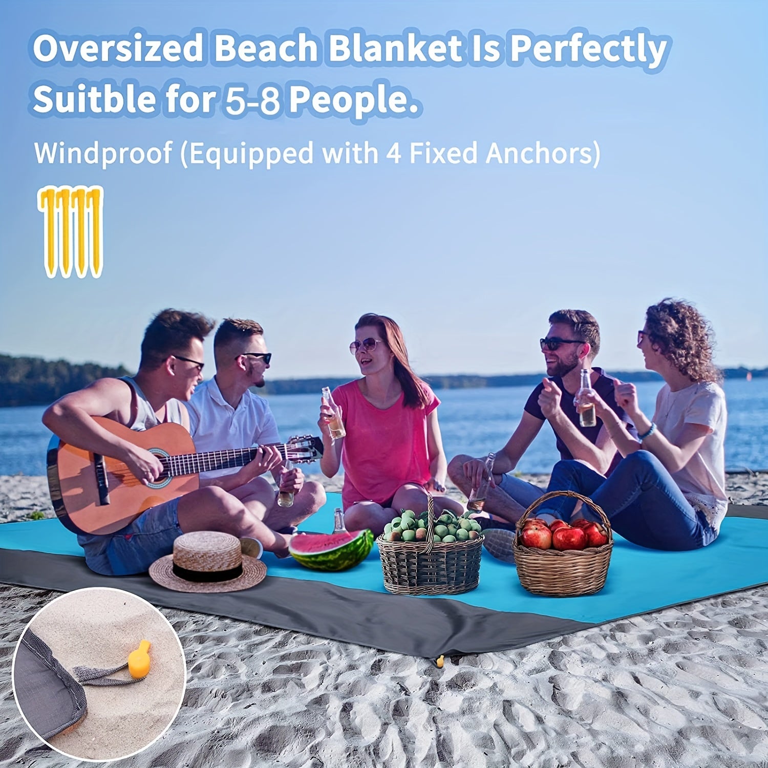 Waterproof & Sandproof Beach Blanket for 5-8 Adults, Lightweight & Portable