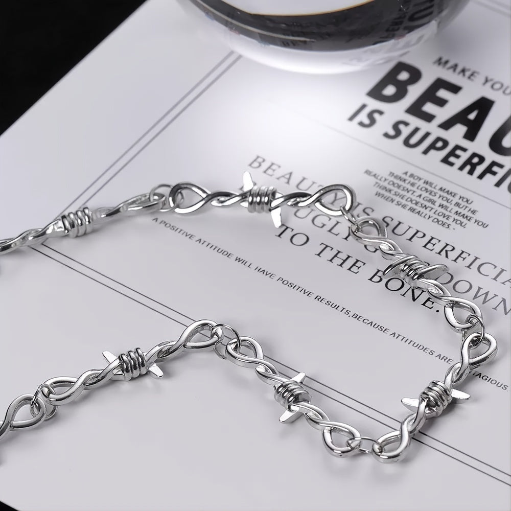 Men's Spiked Thorns Metal Barbed Wire Chain Necklace