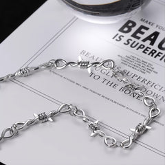 Men's Spiked Thorns Metal Barbed Wire Chain Necklace