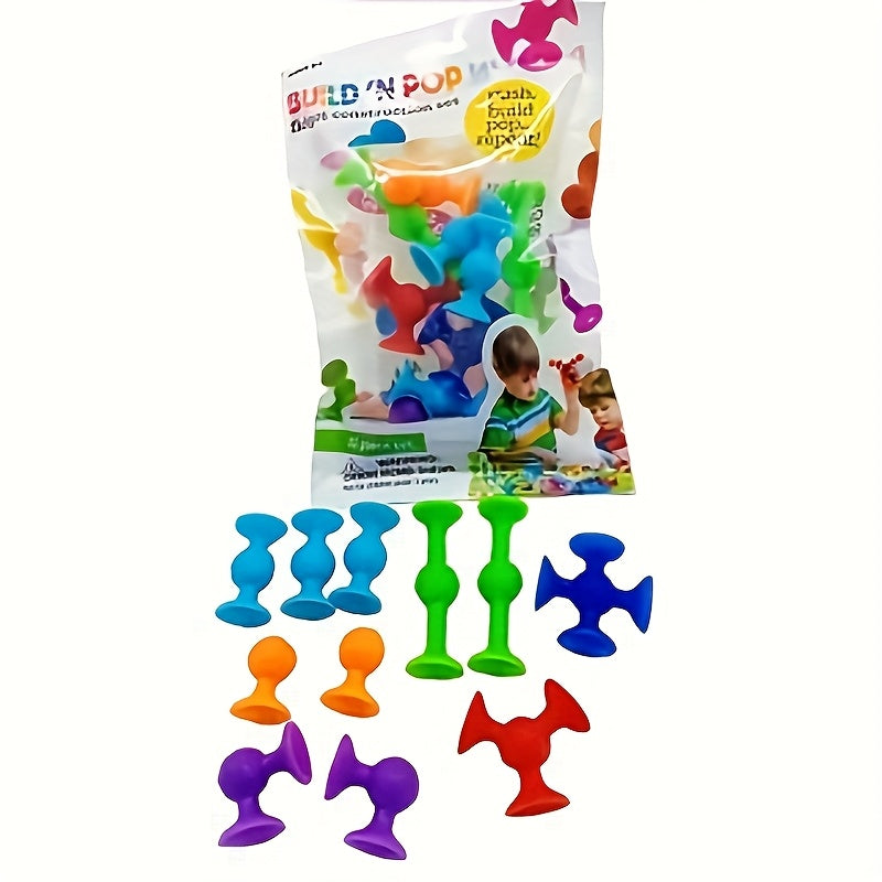 11pcs Suction Cup Toys Building Blocks Set Educational Travel Soft Silicone Kit