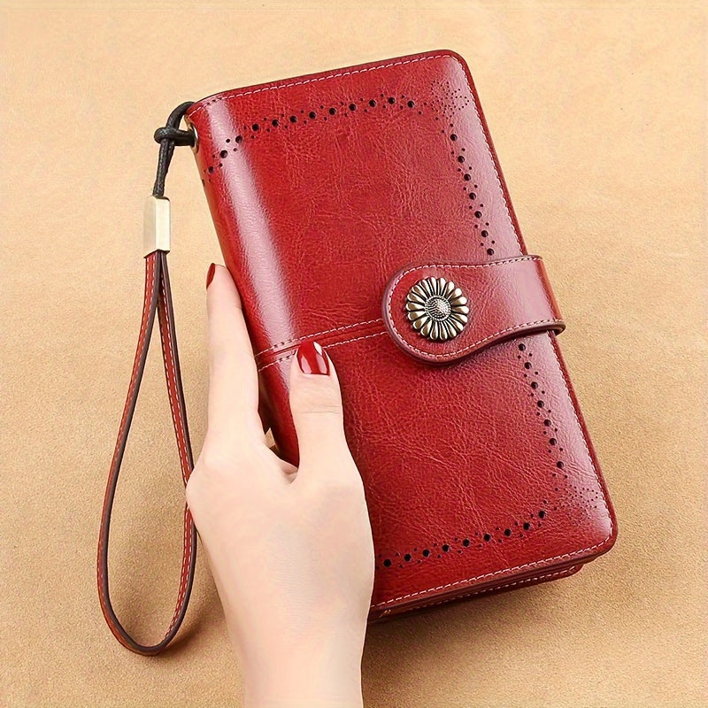 Red Split Leather Women's Wallet with Detachable Wristlet