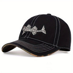Unisex Fishbone Embroidery Baseball Cap Adjustable Sunshade Outdoor Sport
