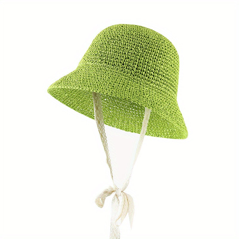 Y2K Hollow Crochet Bucket Hat Gradient Boho Straw Cloche Hats Women