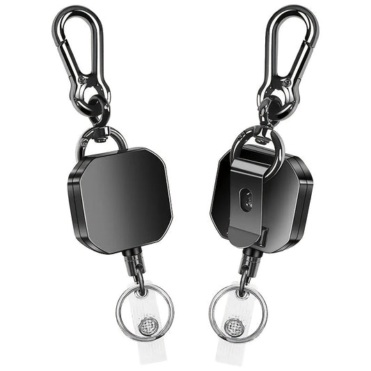 Heavy Duty Retractable Card Holder with Clip, Key Ring & Carabiner