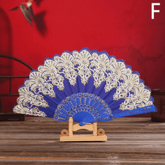 Chinese Floral Pattern Handheld Folding Fan Golden Fan Plastic Bone Portable