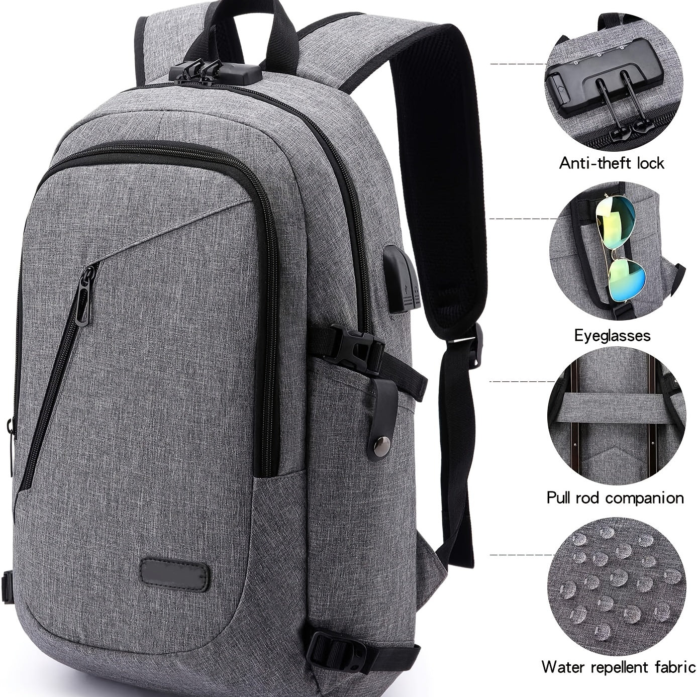 Anti Theft Laptop Backpack USB Charging Port Slim Waterproof College School Bag