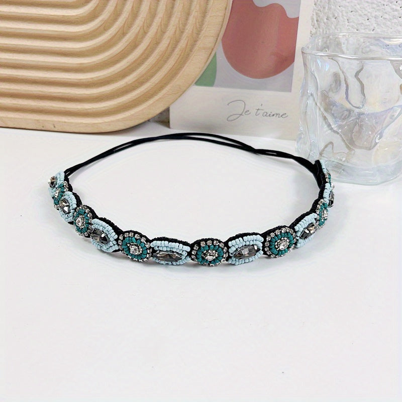 Vintage Bridal Headwear Beaded Hair Band Crystal Rhinestone Head Jewelry
