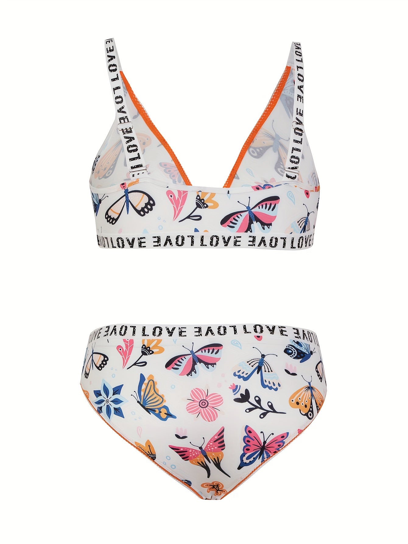  Floral & Butterfly Print Tape Bra & Panty Set