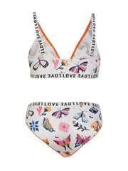  Floral & Butterfly Print Tape Bra & Panty Set