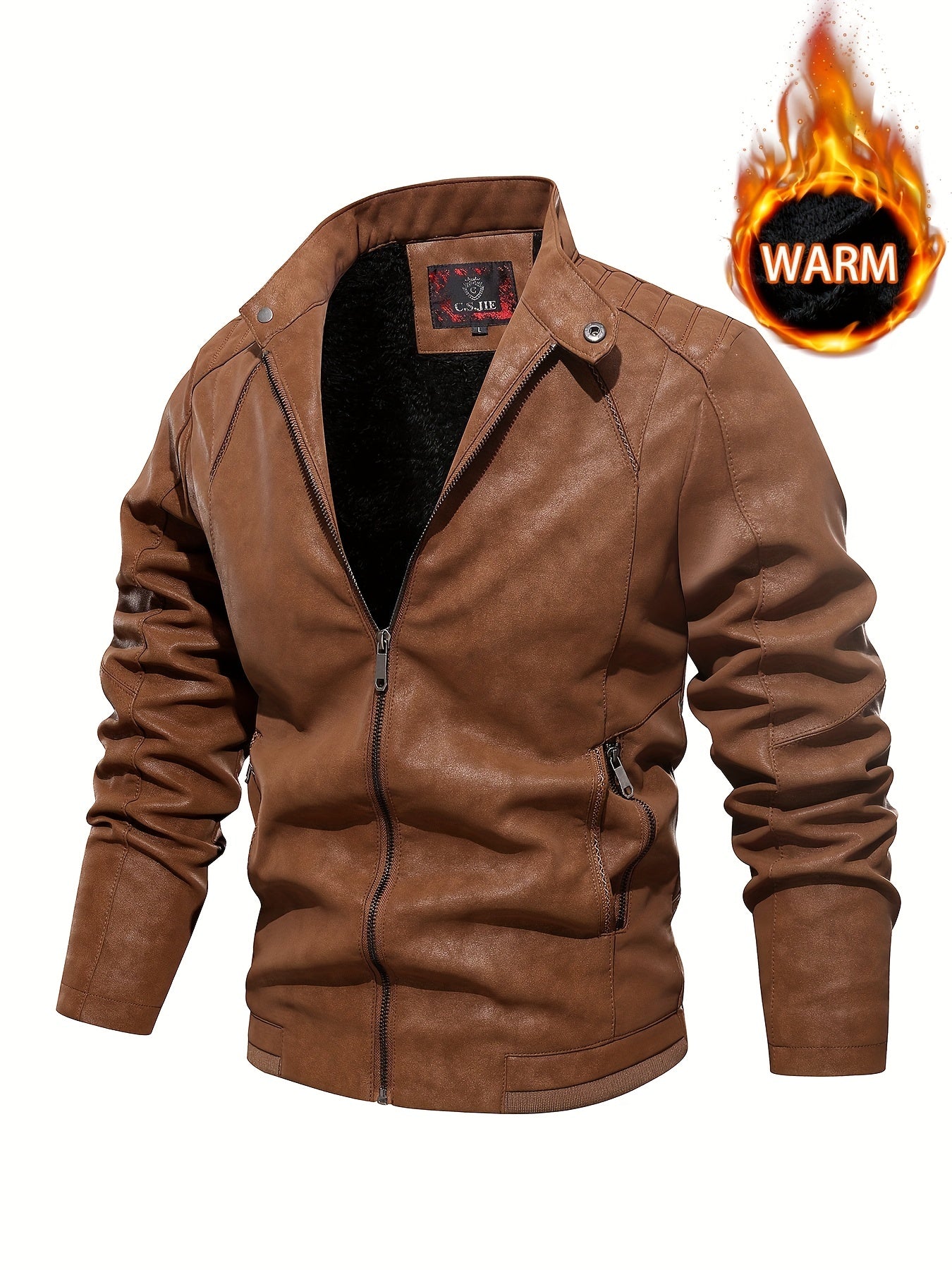 Men's Soft Shell PU Leather Jacket Windproof Waterproof