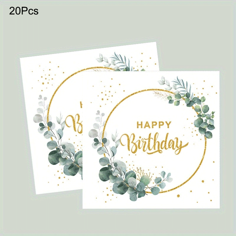 20pcs Disposable Happy Birthday Green Square Napkin Party Paper Plate