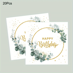 20pcs Disposable Happy Birthday Green Square Napkin Party Paper Plate