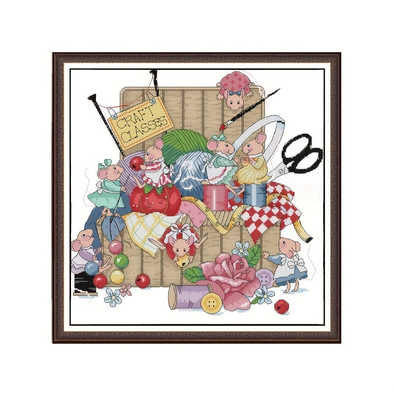 14CT Happy Mouse Cartoon Embroidery Cloth