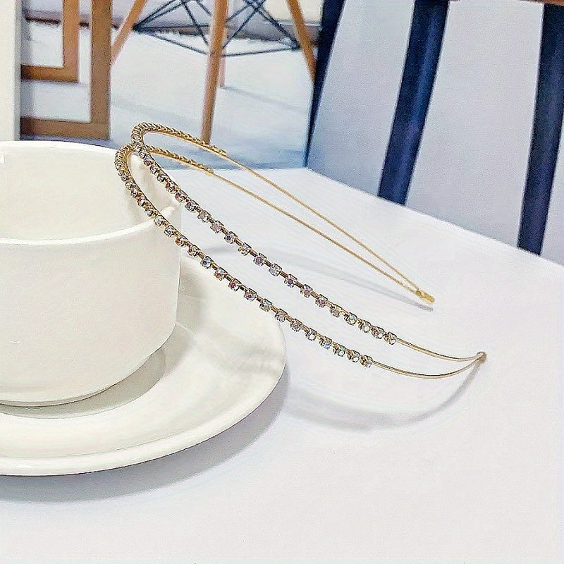 Rhinestone Double Row Hair Hoop Headwear Faux Pearl Headband