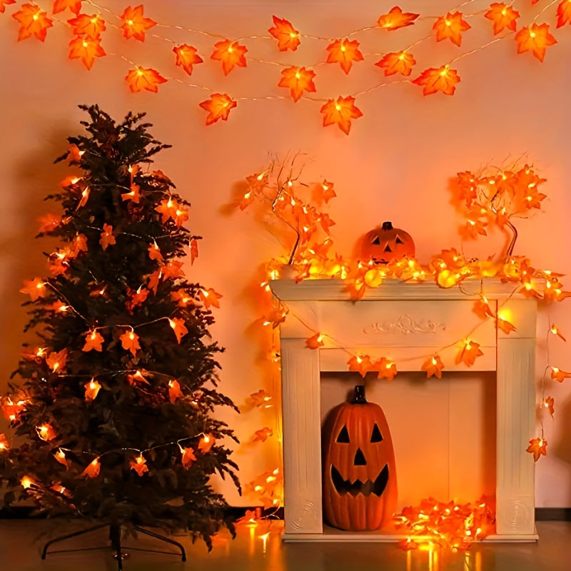 Fall Halloween Lights 40 LED Waterproof Maple Leaf Garland