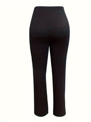  Solid High Rise Straight Leg Pants With Pockets