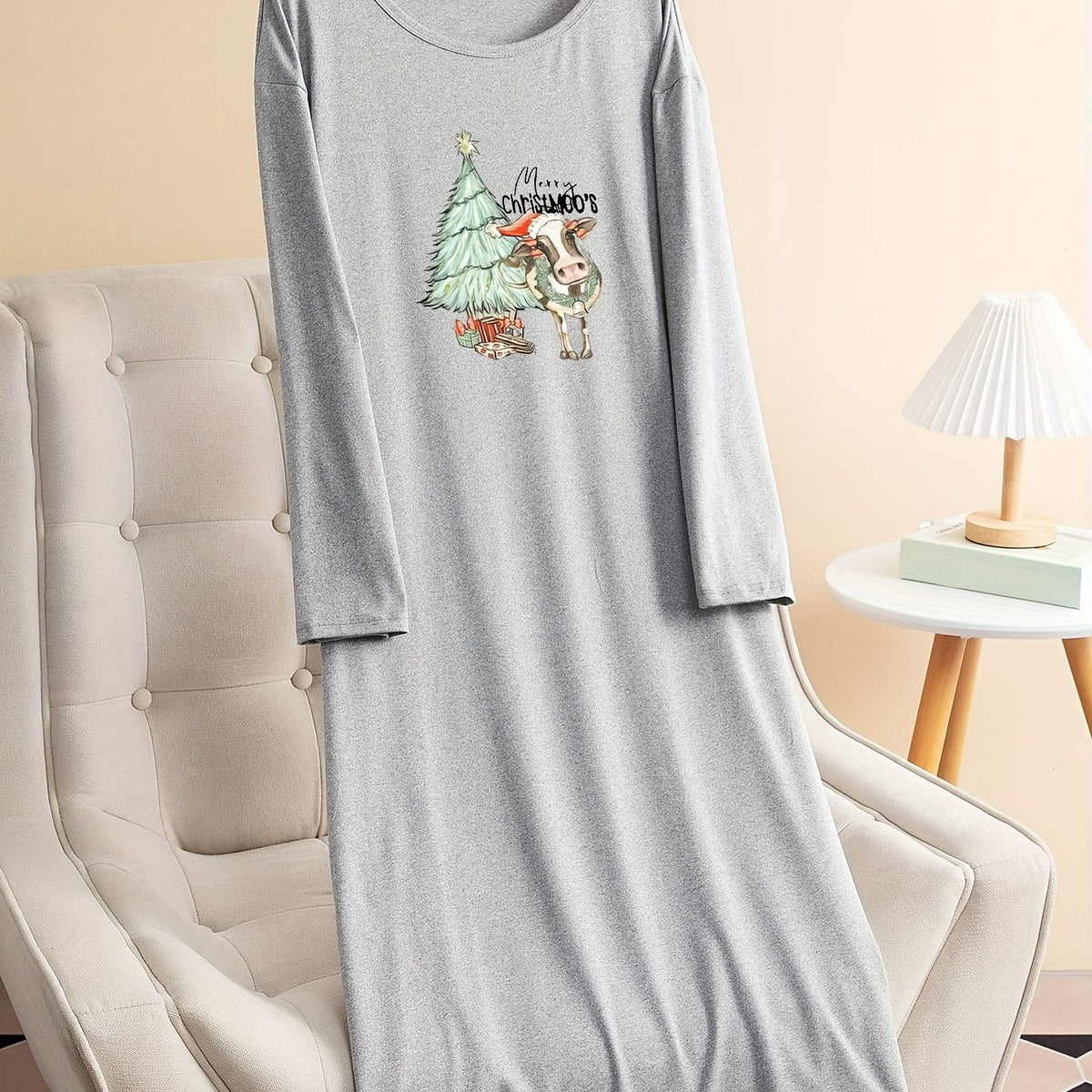 Women's Plus Christmas Tree & Cow Print Tee