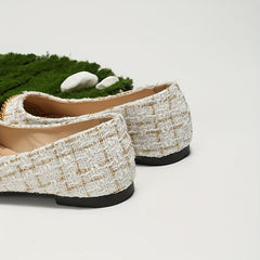 Plaid Pattern Slip On Flat Shoes Chain Detail Lightweight Pointed Toe