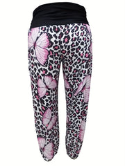 Colorblock Leopard Print Jogger Trousers