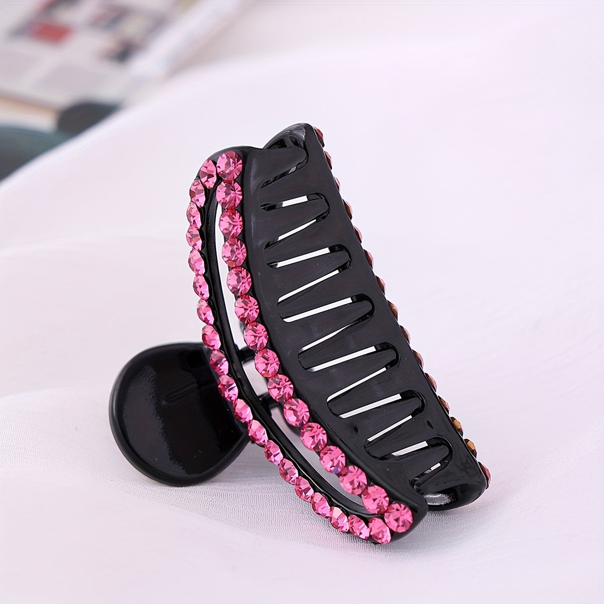 Pink Rhinestone Hair Claw Ponytail Holder Women Girls Hair Claw Clip