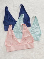 3pcs Ribbed Wireless Bra Soft Intimates Women's Lingerie