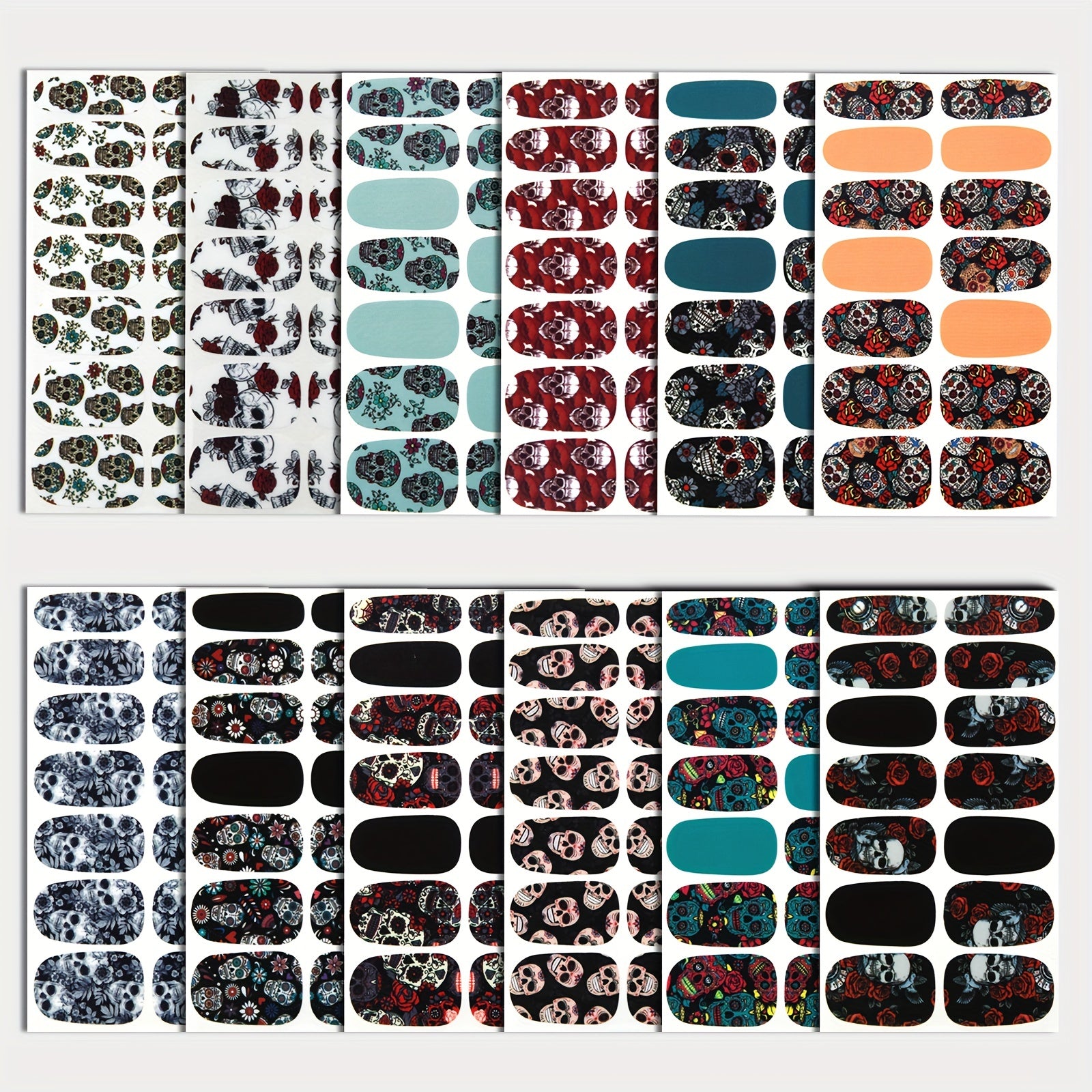 14 Sheets Halloween Nail Wraps Art Stickers Skull Pattern DIY Self Adhesive