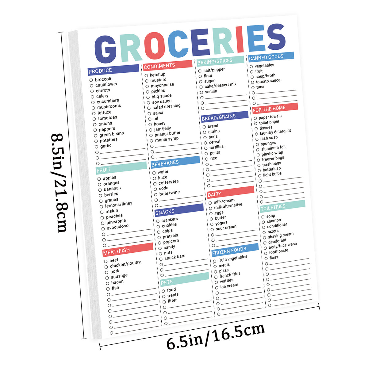 Magnetic Grocery List Pad with Common Food Items & Blank Shopping Spaces
