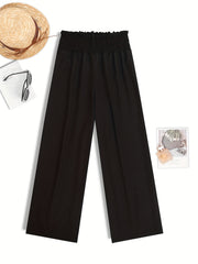  Solid Ruffle Trim Wide Leg Trousers