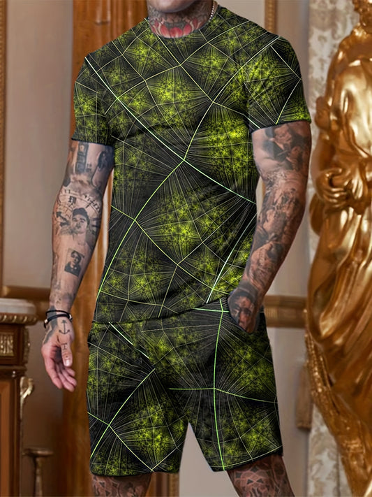 3D Print Men's Summer 2Pcs Casual Crew Neck T shirt And Shorts Set