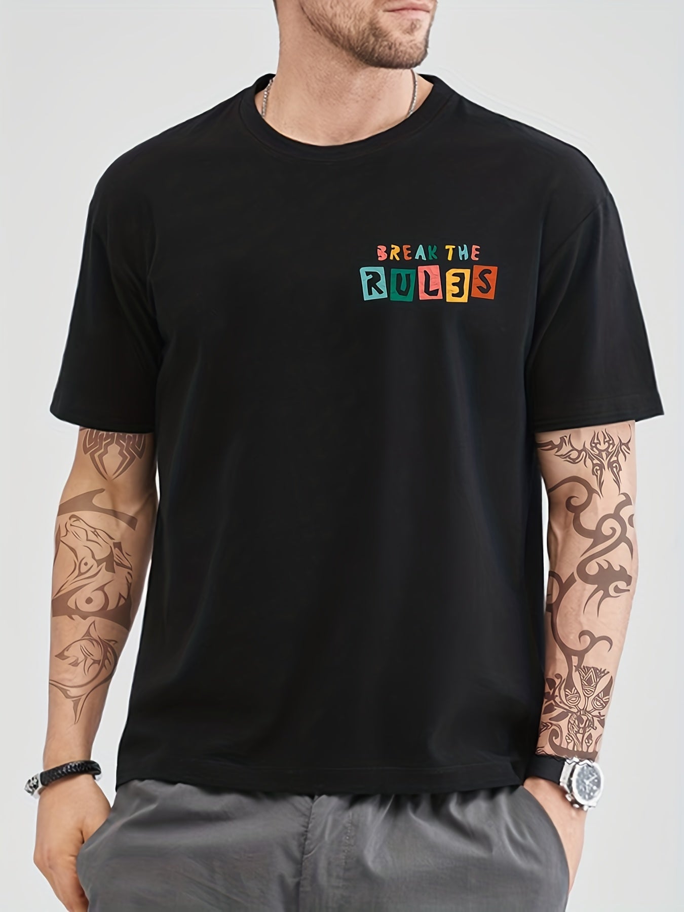 Cotton Break The Rules Print Men's Graphic Crew Neck T-shirt