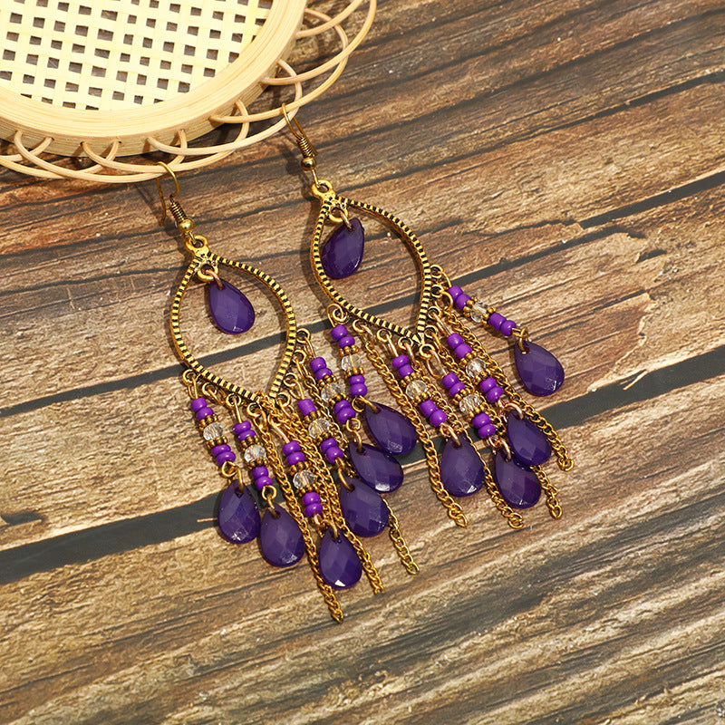 Antique Tassel Earrings Retro Water Drop Chain Earrings