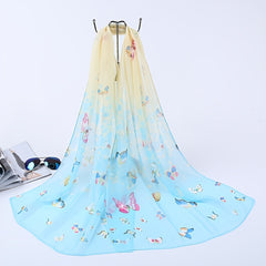 Chiffon Silk Scarf Gradient Butterfly Print Headwrap Large Shawl