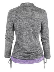  Colorblock Knit Top Cowl Neck Ruched Side 2 in 1 Top
