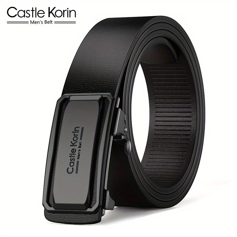 Men's Leather Inner Wear Belt Auto Buckle Casual 47.24in Length