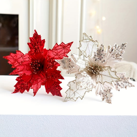 Christmas Tree Flower Arrangement Sequins Window Scene Decoration